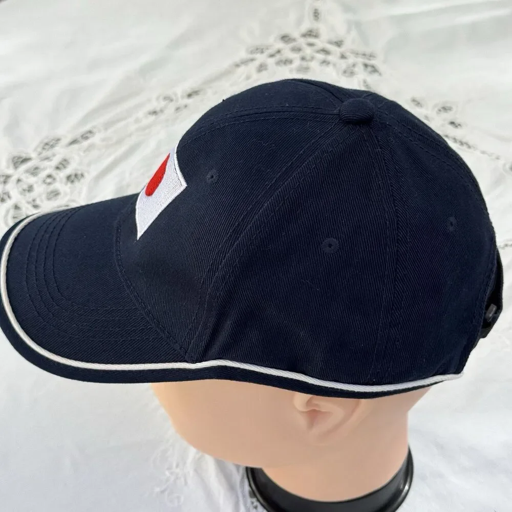 Japanese Flag Logo Baseball Cap Navy Blue w/White Trim Cotton Adjustable 58cm